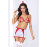 Sexy Nurse Elastic Triangle Bra, Mesh Skirt, Thong & Headpiece