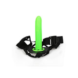 Shots Ouch 8 Inch Textured Curved Hollow Strap On - Glow in the Dark