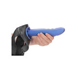 Shots Ouch 8 Inch Textured Curved Hollow Strap On - Metallic Blue