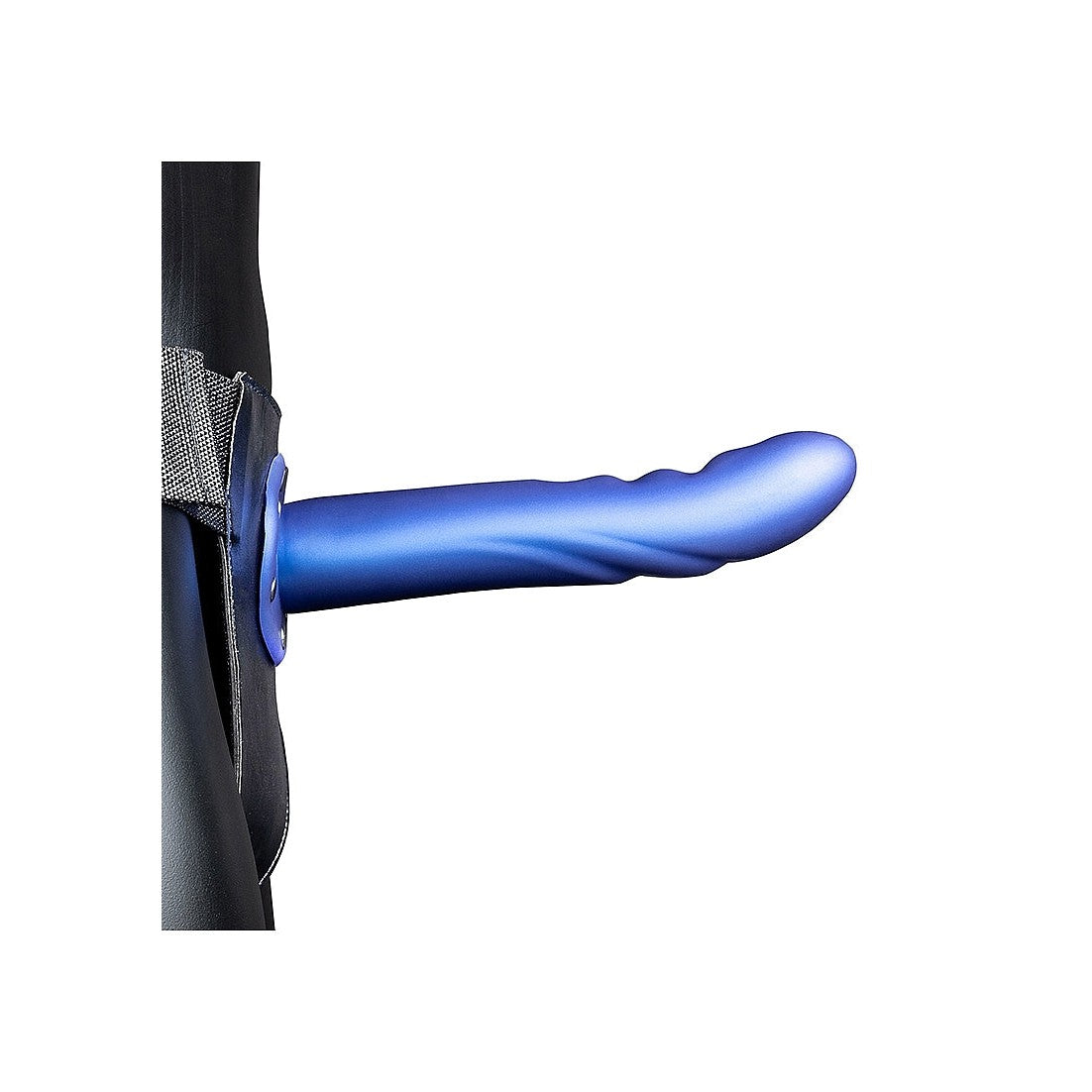 Shots Ouch 8 Inch Textured Curved Hollow Strap On - Metallic Blue