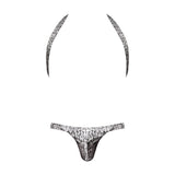 Snaked Metallic Coated Shoulder Sling Harness Thong