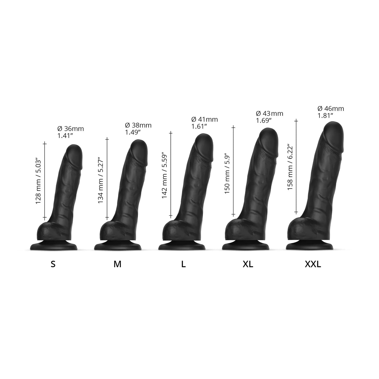 Strap-On-Me Realistic Sliding Skin Dual-Density Black Dildo - S