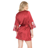 Stretch Satin Robe with Lace Sleeve