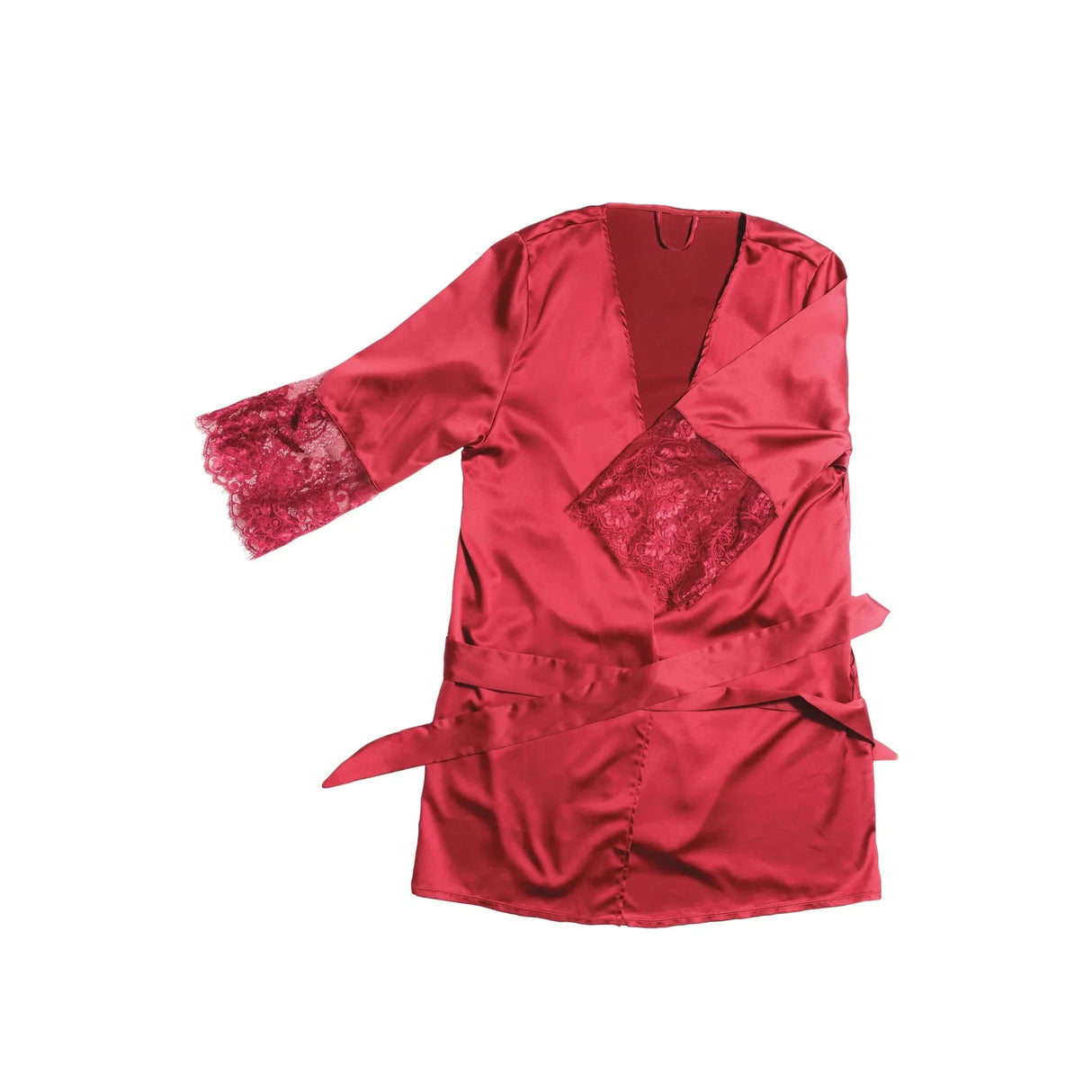 Stretch Satin Robe with Lace Sleeve