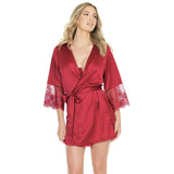 Stretch Satin Robe with Lace Sleeve