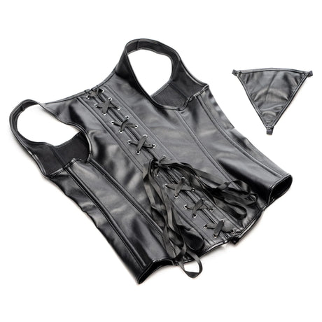 Strict Lace-up Corset And Thong