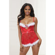 Two Piece Lace and Stretch Satin Chemise with Marabou Trim and G-String