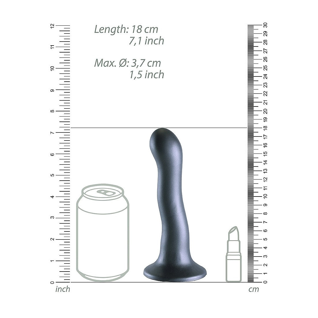 Ultra Soft Silicone 7 Inch Curvy G-Spot Dildo - Gunmetal