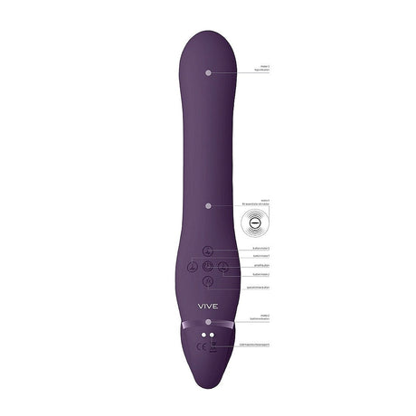 VIVE AI Rechargeable Dual Vibrating & Air Wave Tickler Silicone Strapless Strapon Purple