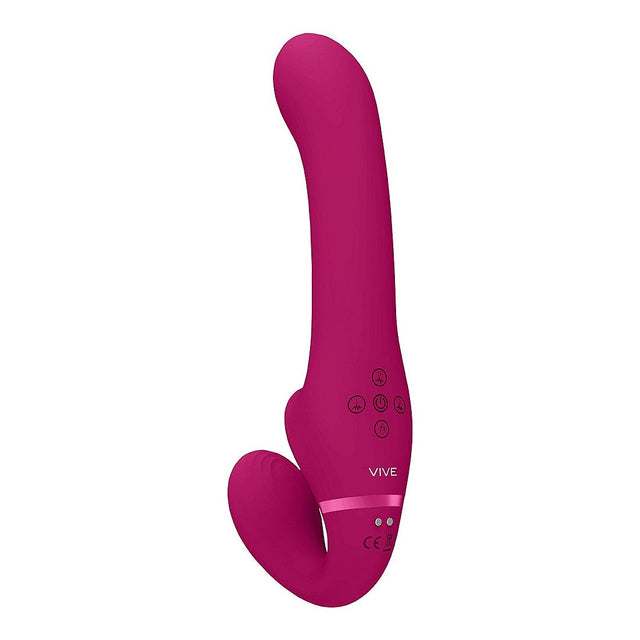 VIVE AI Rechargeable Dual Vibrating & Air Wave Tickler Silicone Strapless Strapon