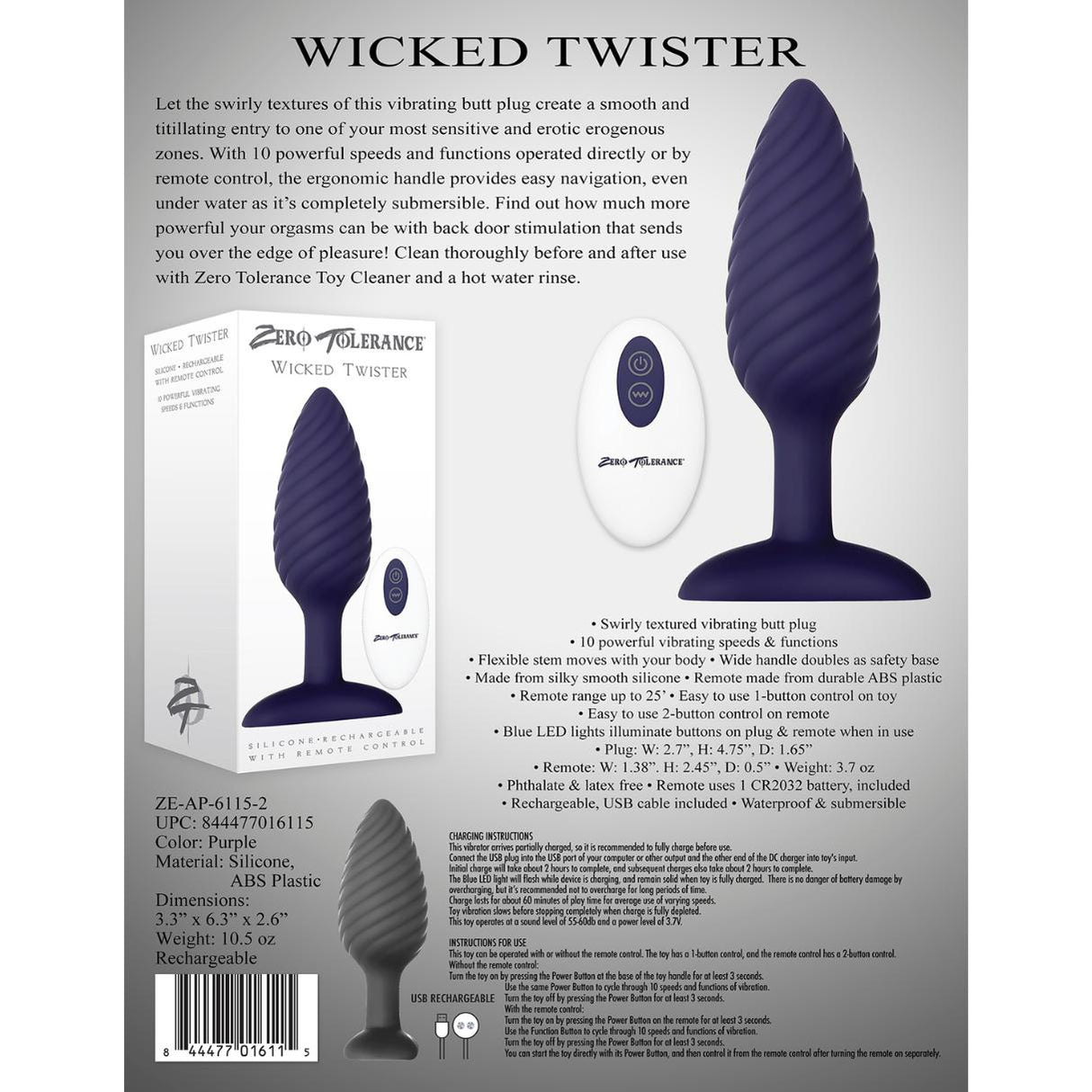 Zero Tolerance Wicked Twister Rechargeable Butt Plug