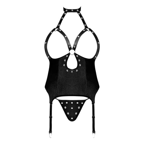 Lust Mistress Cupless Corset, Collar, Garters & G-String