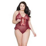 Bold Mesh & Fine Lace Crotchless Teddy
