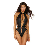 Dreamgirl Shiny Stretch Knit Halter Teddy with Black Chain