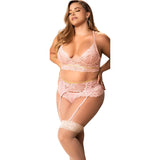 Lace Underwire Bra, Thong & Garterbelt Set