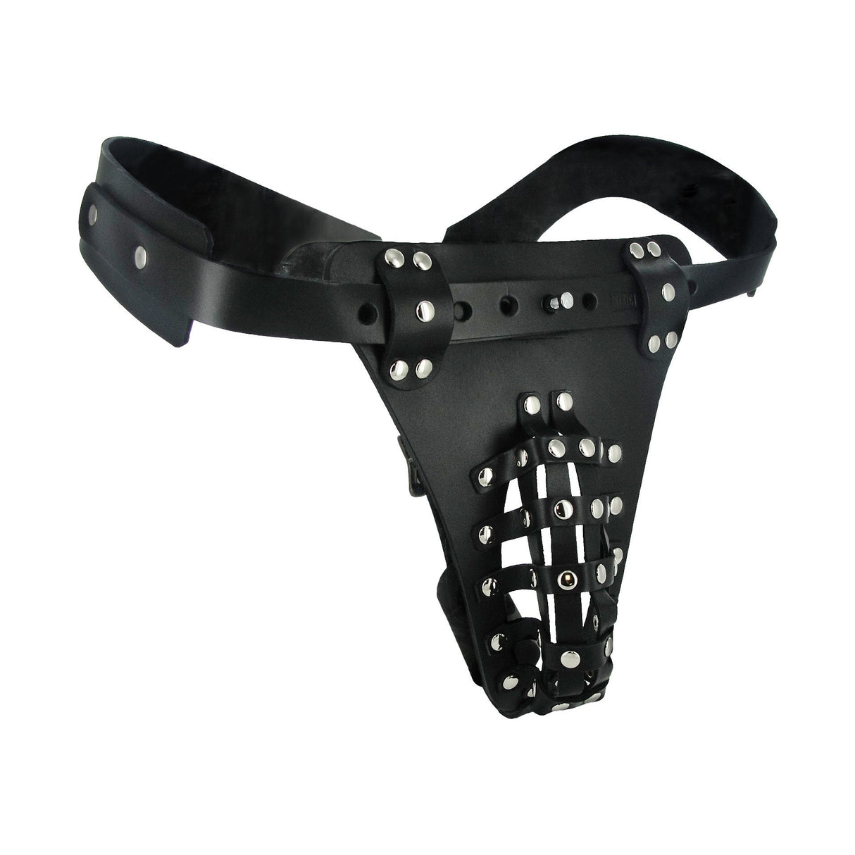 Leather Male Chastity Belt with Anal Plug Harness