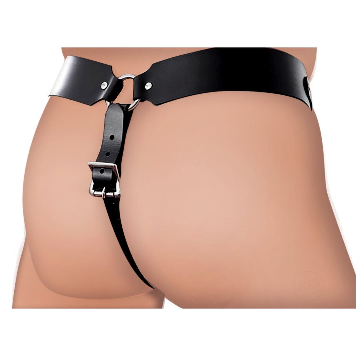 Leather Male Chastity Belt with Anal Plug Harness