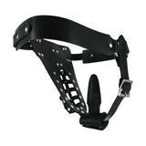 Leather Male Chastity Belt with Anal Plug Harness