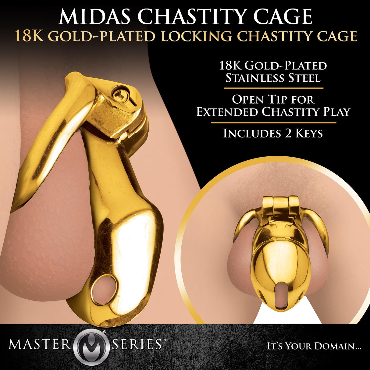 Midas 18K Gold-Plated Locking Chastity Cage