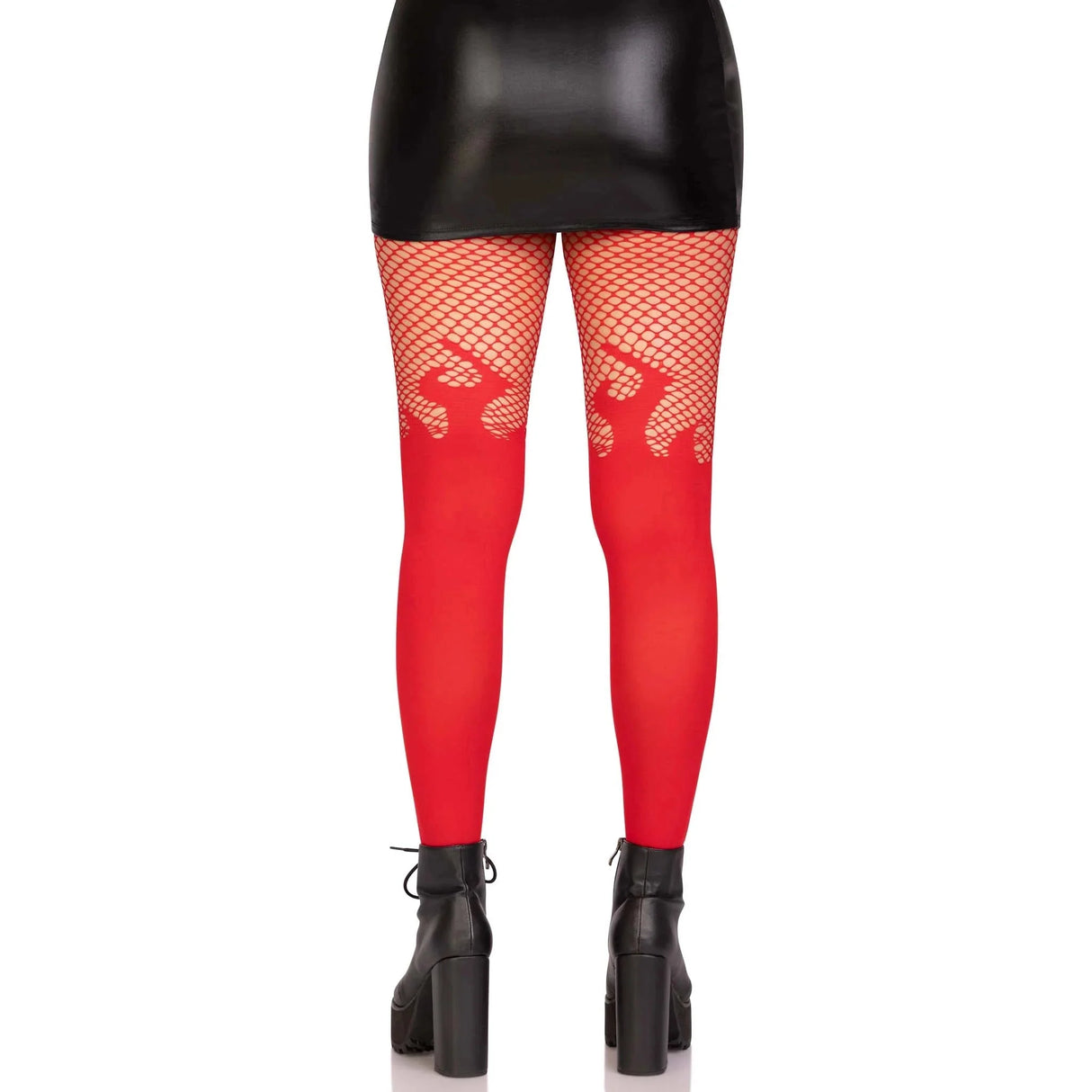 Opaque Flame Tights With Fishnet Top