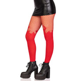 Opaque Flame Tights With Fishnet Top