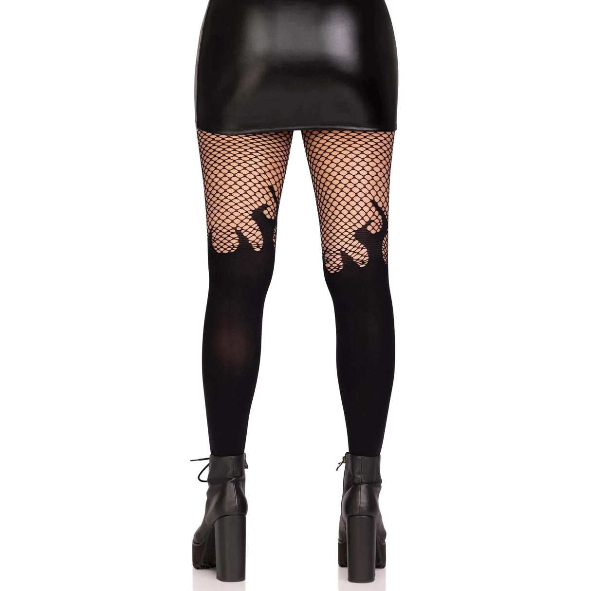 Opaque Flame Tights With Fishnet Top