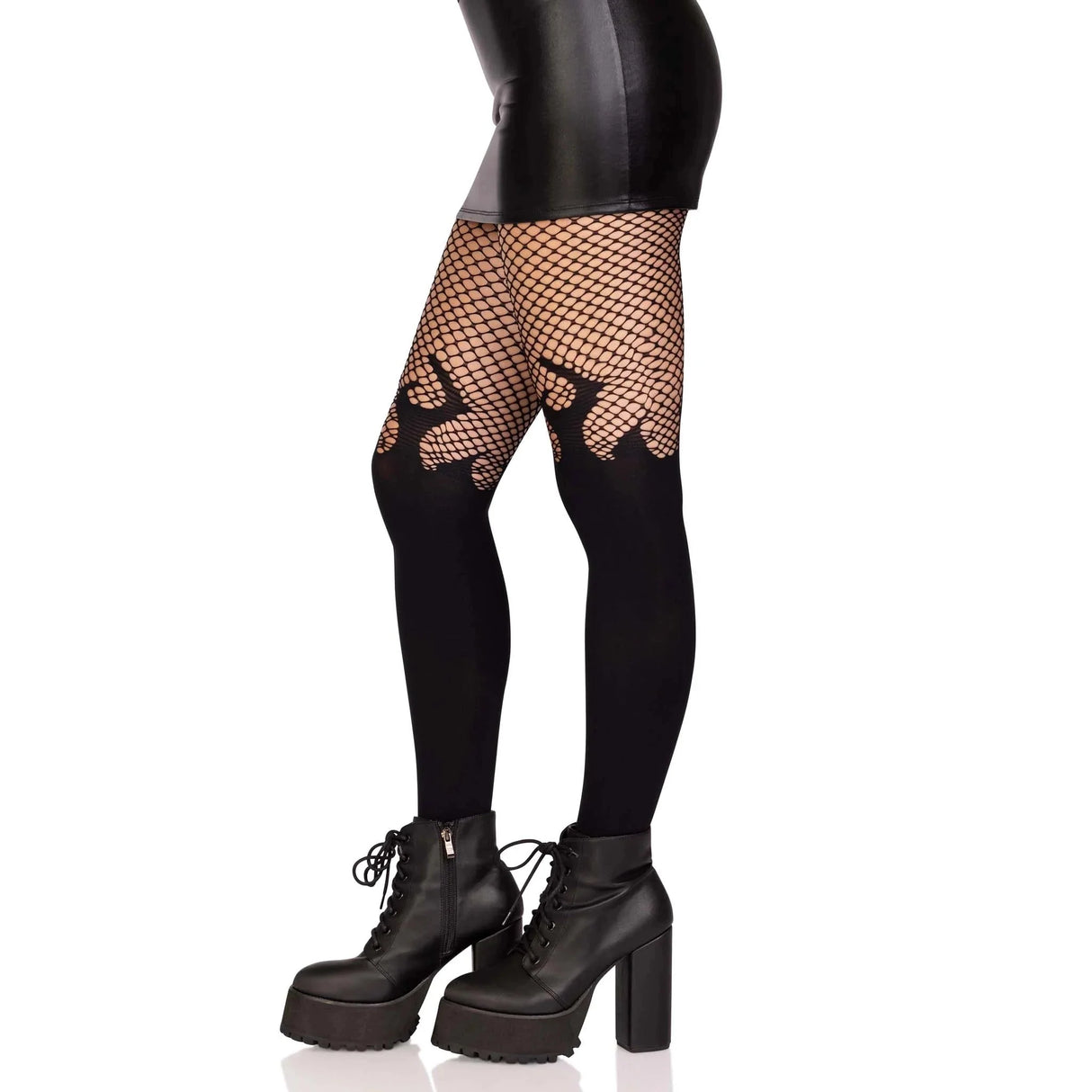 Opaque Flame Tights With Fishnet Top