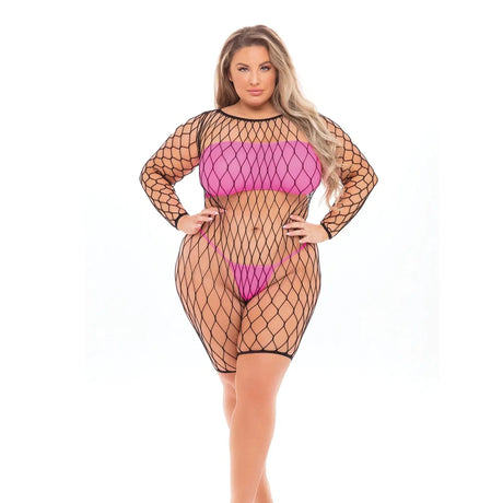 Pink Lipstick Dance With Me Large Fishnet Romper - Queen