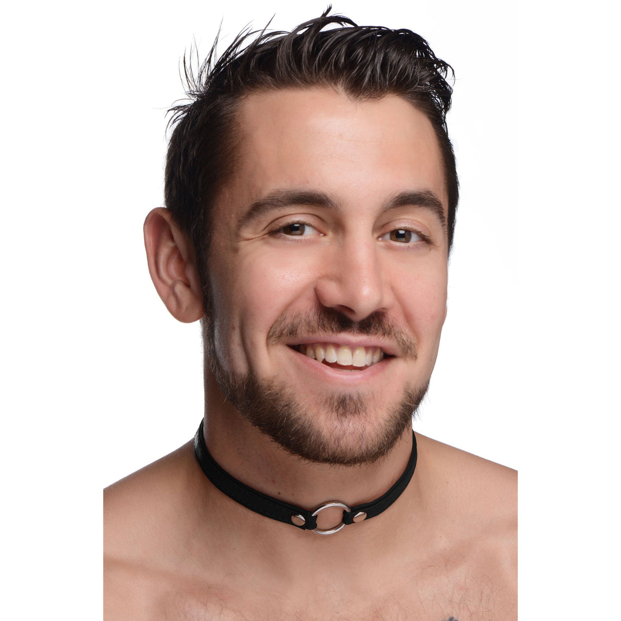 Sex Pet Leather Choker with Silver Ring - Black