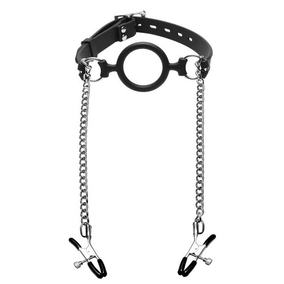 Silicone O-Ring Gag with Nipple Clamps