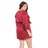 Stretch Satin Robe with Lace Sleeve