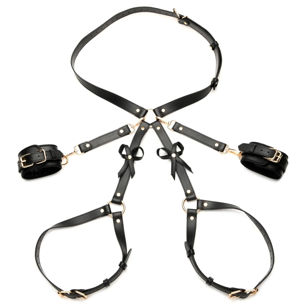 Strict Bondage Thigh Harness with Bows - Black