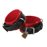 Strict Leather Deluxe Black And Red Locking Wrist Cuffs