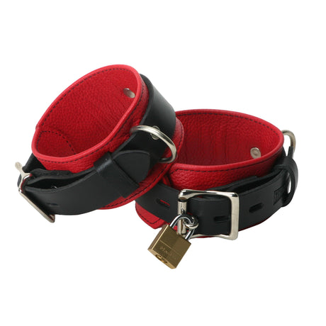 Strict Leather Deluxe Black And Red Locking Wrist Cuffs