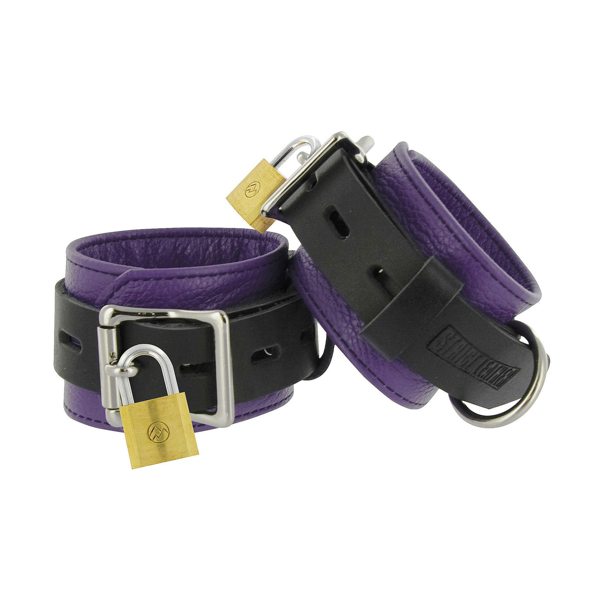Strict Leather Deluxe Black and Purple Locking Wrist Cuffs
