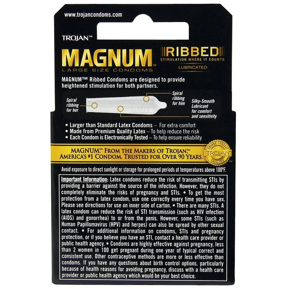Trojan Magnum Ribbed Large Size Condoms - Box Of 3