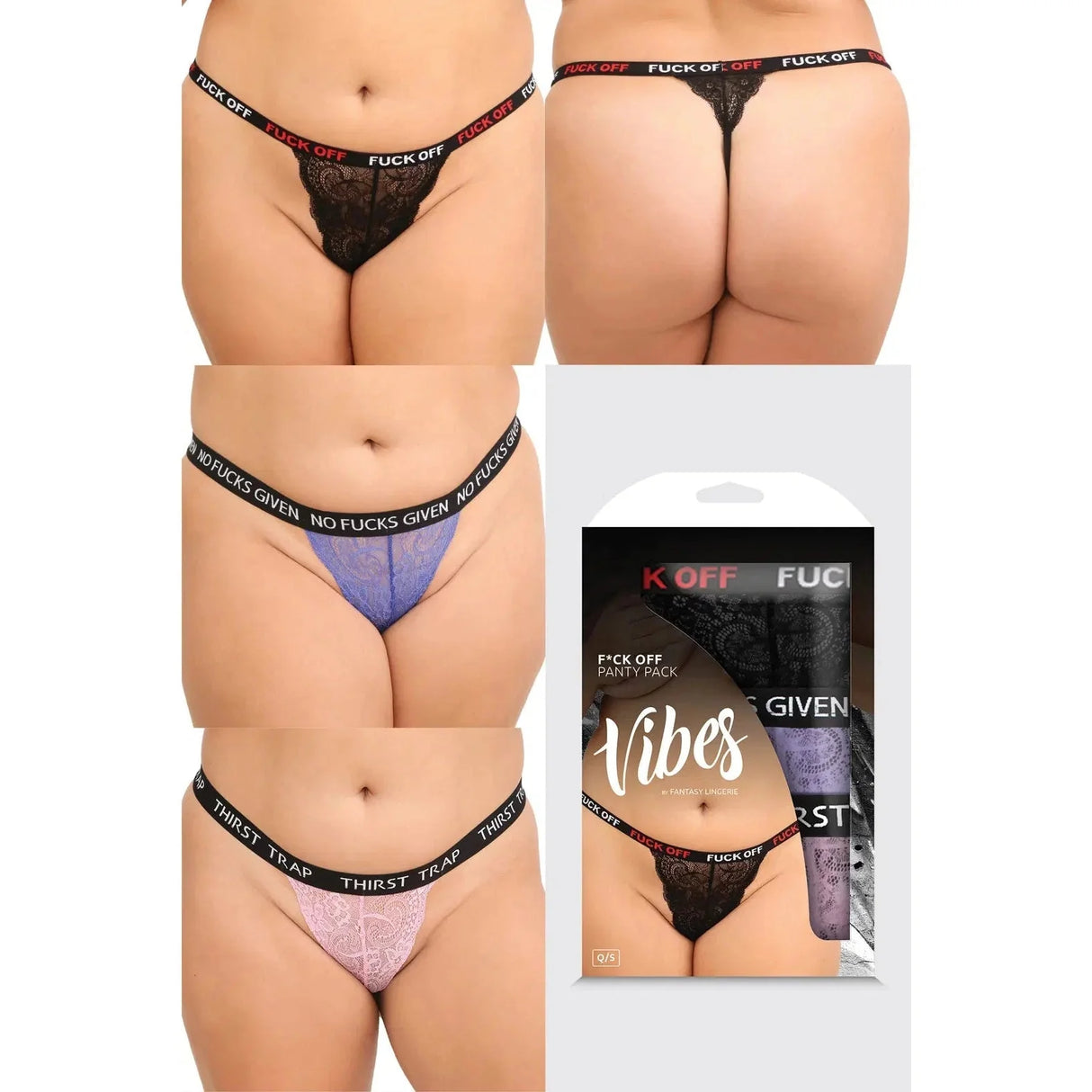 Vibes 3-Pack Fuck Off Thongs in Assorted